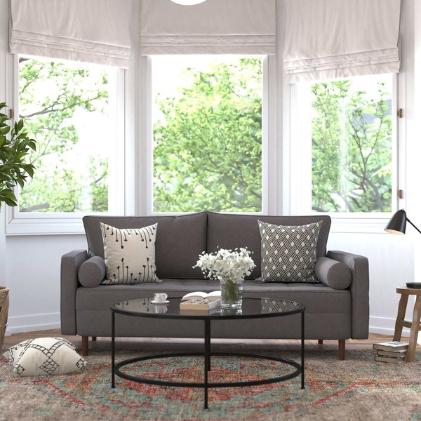 Flash Furniture Dark Gray Faux Linen Upholstered Tufted Sofa IS-PS100-DKGY-GG